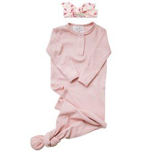 Organic Knotted Gown and Organic Baby Headband Bundle